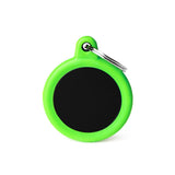 Hushtag Collection Aluminum Black Circle With Green Rubber ID Tag