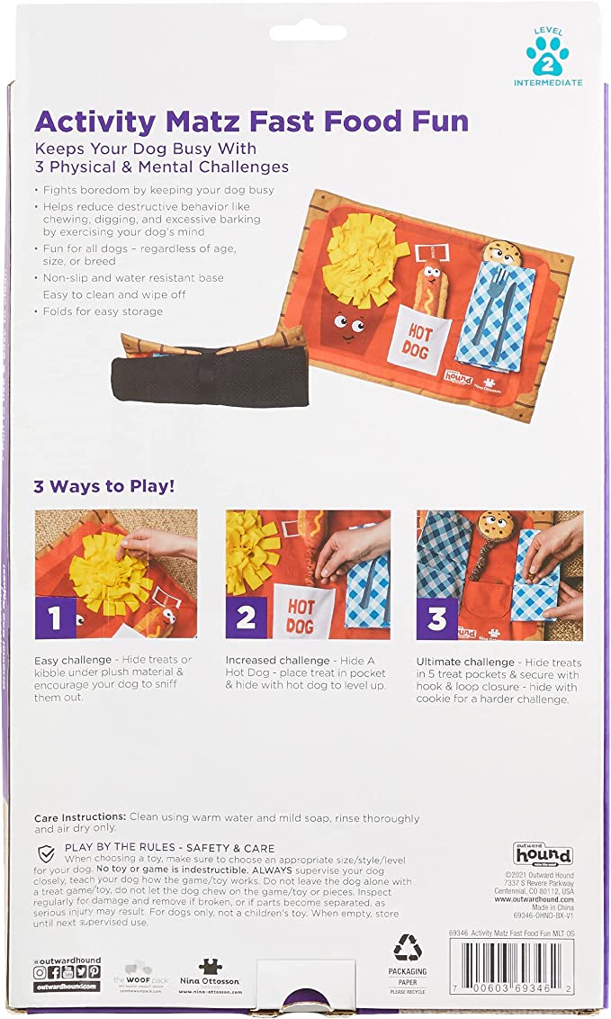 Nina Ottosson Activity Matz Fast Food Fun Game Plush Dog Puzzle Mat