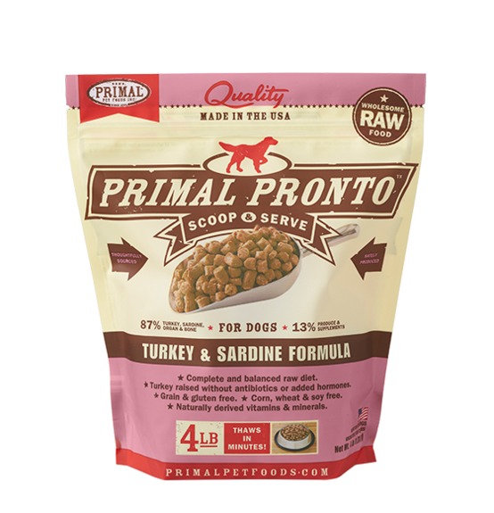 Primal Pronto Turkey and Sardine Formula Raw Dog Food 4lb