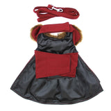 Designer Wool Fur Trimmed Dog Harness Burgundy Coat