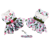 DOGGIE DESIGN Pink Rose Dog Harness Dress with Matching Leash