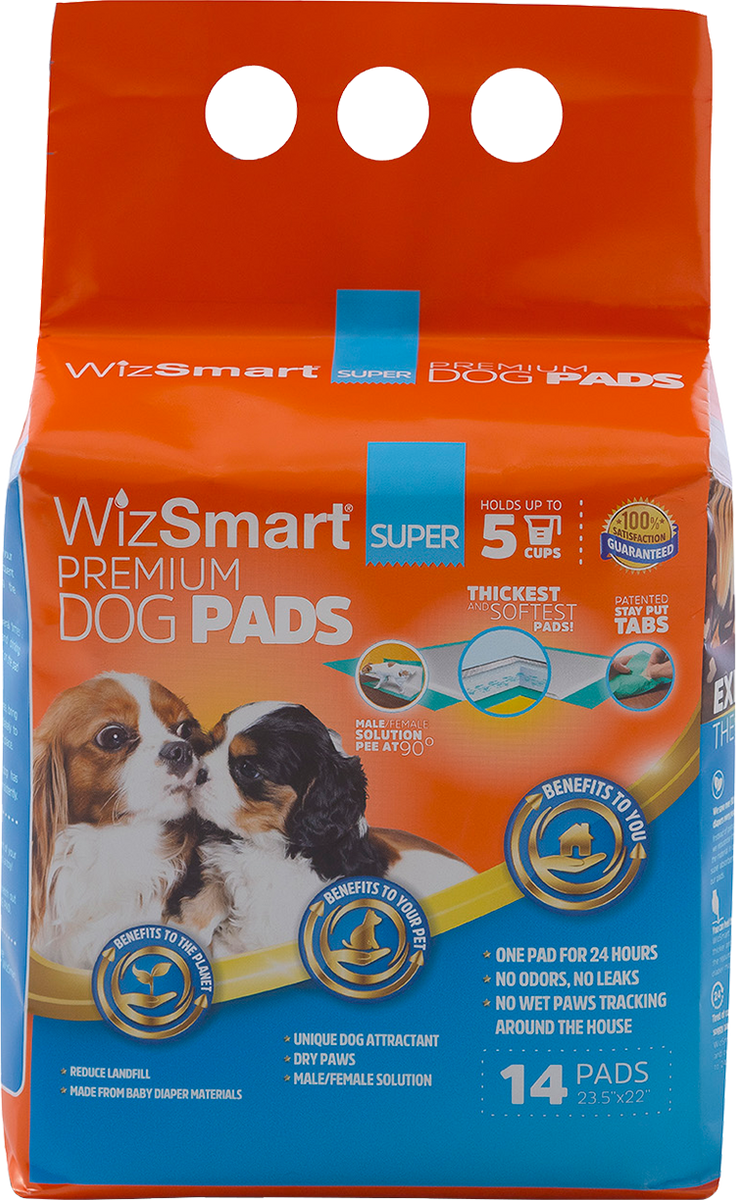 WizSmart Premium Dog Pads and Puppy Potty Training Pads, Quick Drying,  Absorbent, and Odor Free with Stay-Put Tabs