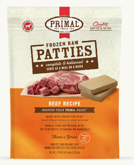 PRIMAL DOG BEEF PATTIES FROZEN
