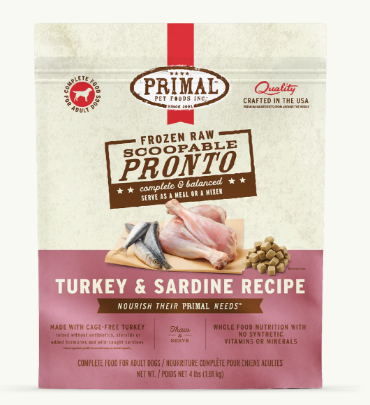Primal Pronto Turkey and Sardine Formula Raw Dog Food 4lb