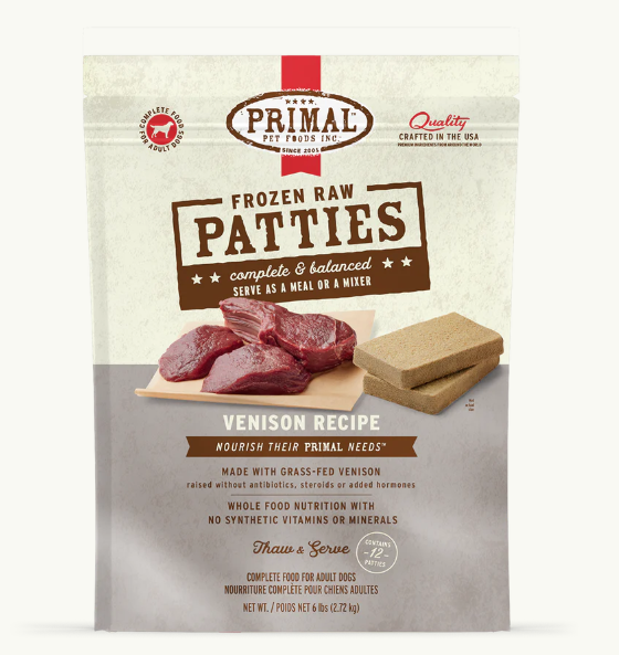 PRIMAL DOG VENISON PATTIES FROZEN 6LB