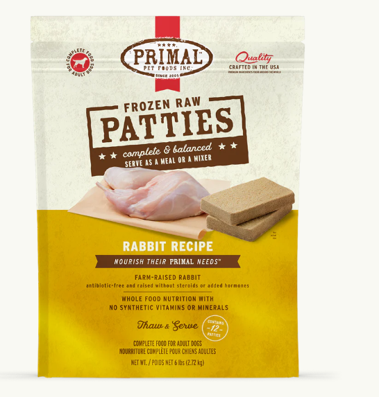 PRIMAL DOG RABBIT PATTIES FROZEN 6LB