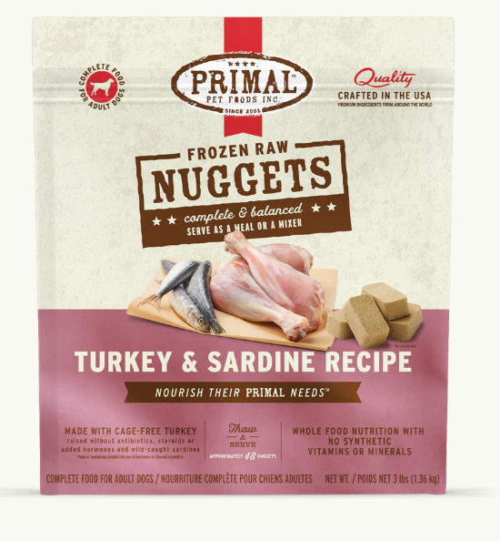 PRIMAL DOG TURKEY SARDINE NUGGETS FROZEN