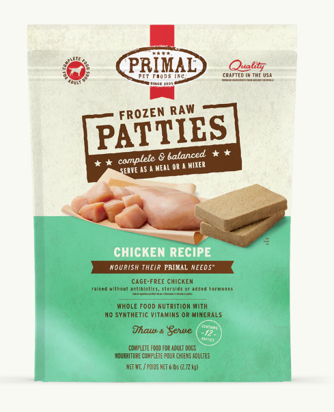 PRIMAL DOG CHICKEN PATTIES FROZEN