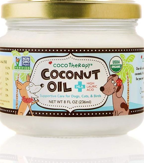 CocoTherapy Organic Virgin Coconut Oil, 8 Ounces, Natural Supplement for Dog Skin Coat Digestion and Immunity