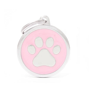 Classic Big Pink Circle Paw ID Tag