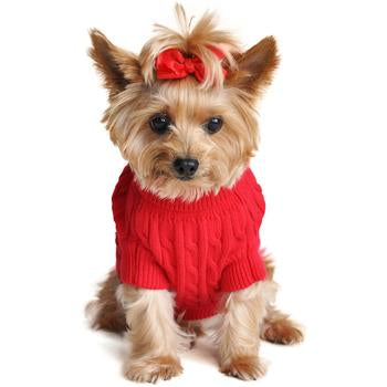 Doggie Design - Cable Knit Dog Sweater Fiery Red