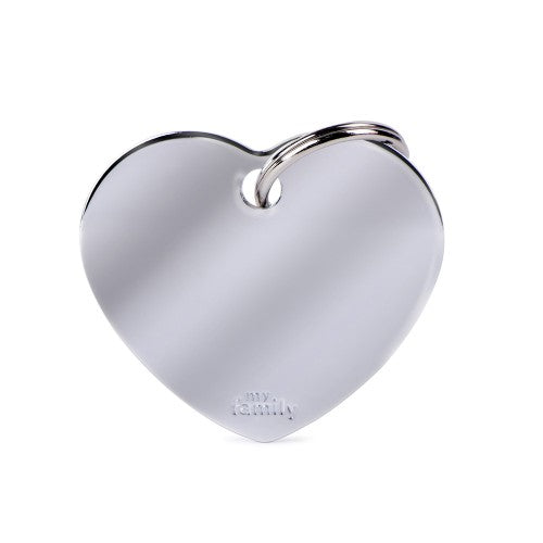 Basic Collection Big Heart in Chrome Plated Brass ID Tag