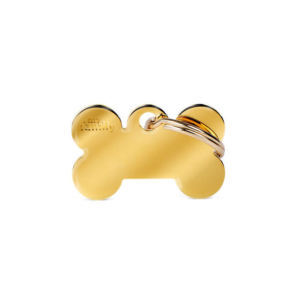 Basic Collection Small Bone in Golden Plated Brass ID Tag