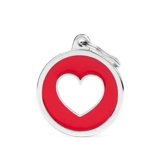 Big Red Circle White Heart ID Tag