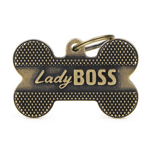 XL Bone Bronx "Lady Boss" in English Brass ID Tag