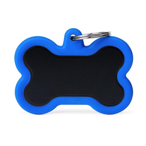 Hushtag Collection Aluminum XL Black Bone With Blue Rubber ID Tag