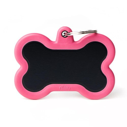Hushtag Collection Aluminum XL Black Bone With Pink Rubber ID Tag
