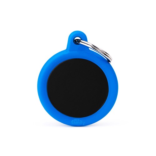 Hushtag Collection Aluminum Black Circle With Blue Rubber ID Tag