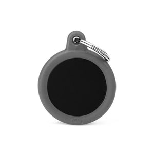 Hushtag Collection Aluminum Black Circle With Grey Rubber ID Tag