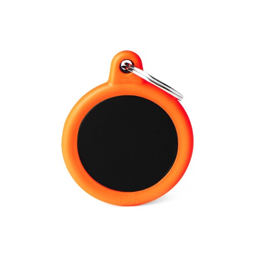Hushtag Collection Aluminum Black Circle With Orange Rubber ID Tag