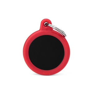 Hushtag Collection Aluminum Black Circle With Red Rubber ID Tag