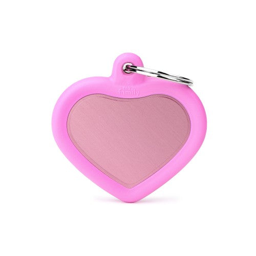 Hushtag Collection Aluminum Pink Heart With Pink Rubber ID Tag