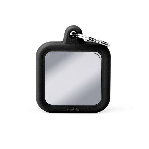Hushtag Collection  Chromed Square With Black Rubber ID Tag
