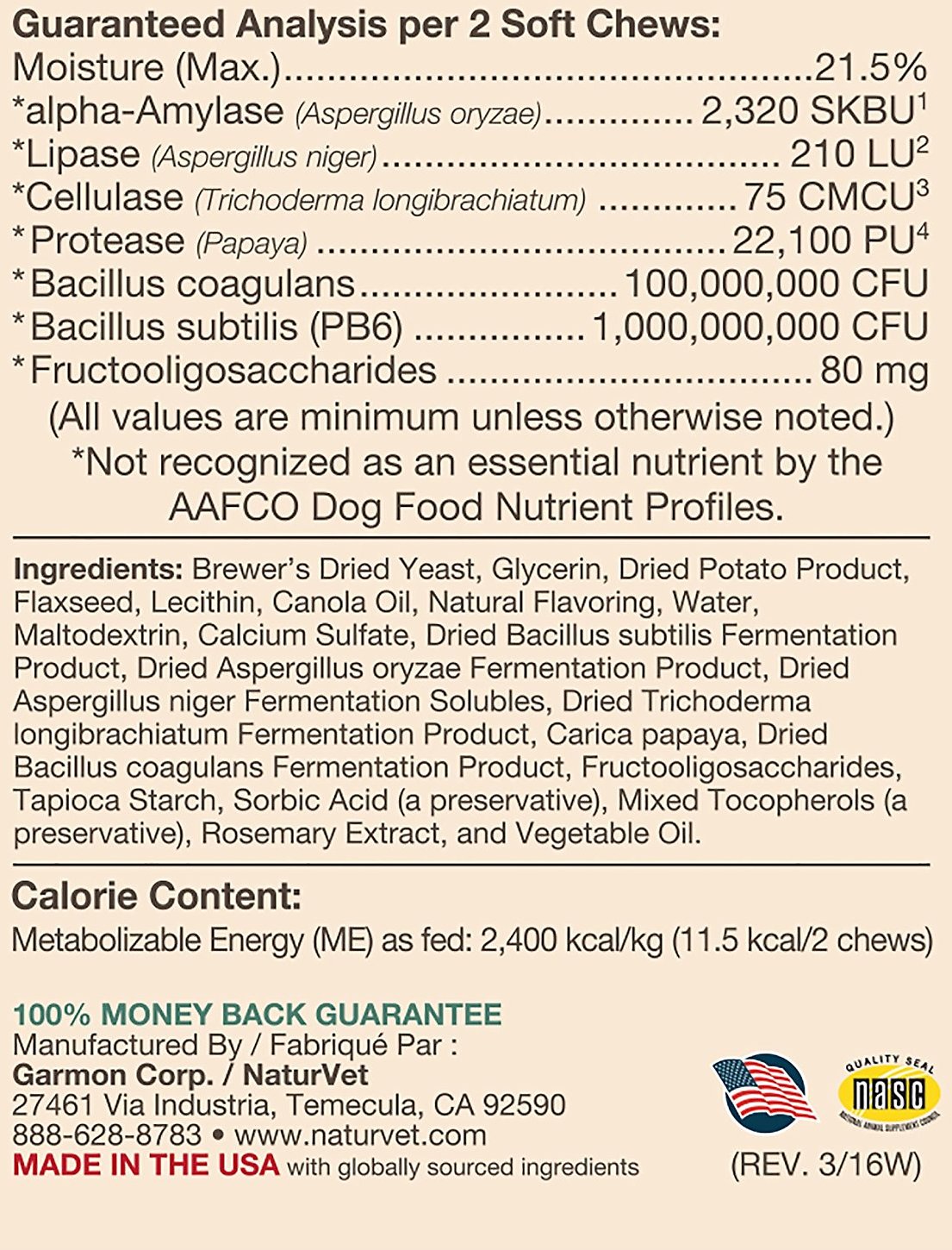 NaturVet Advanced Probiotics & Enzymes Plus Vet Strength PB6 Probiotic Soft Chews Dog Supplement