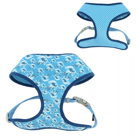 Coastal Sublime Adjustable Dog Harness - Blue Waves with Blue Checkers