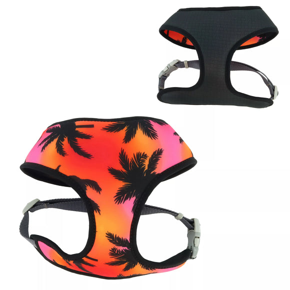 Coastal Sublime Adjustable Dog Harness - Sunset Palms with Black Grid