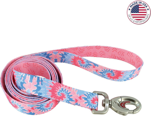 Coastal Sublime Adjustable Dog 6ft Leash - Pink Tie Dye with Pink Arrows