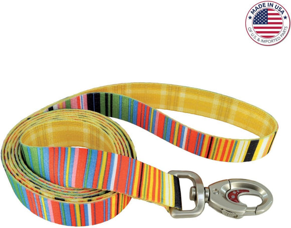 Coastal Sublime Adjustable Dog 6ft Leash- Sublime Stripe with Gold Plaid