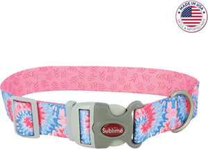 Coastal Sublime Adjustable Dog Collar - Pink Tie Dye with Pink Arrows