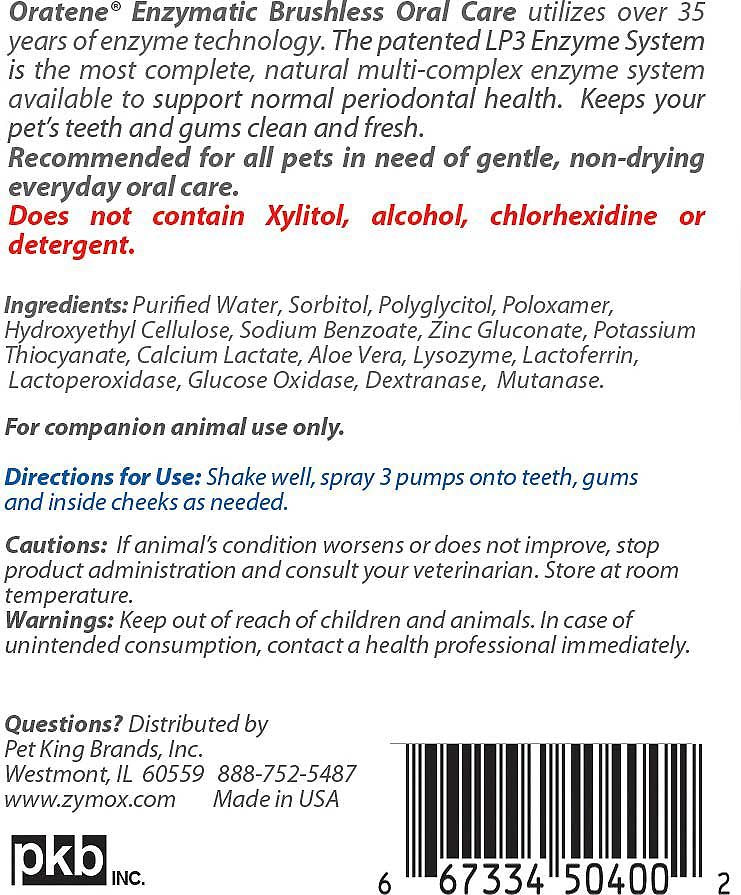 Oratene Enzymatic Brushless Oral Care Dog & Cat Breath Freshener, 4-oz bottle