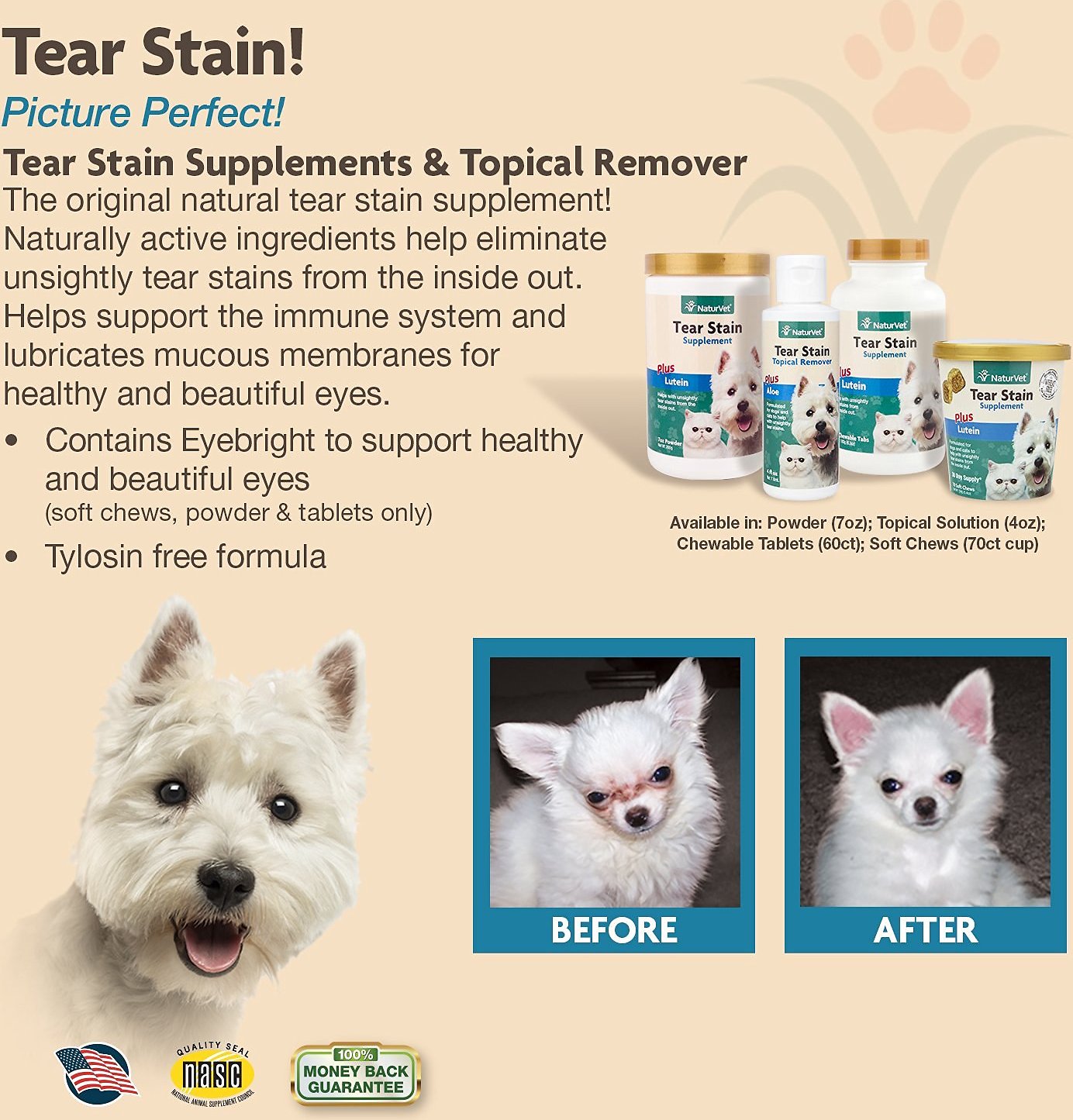 NaturVet Tear Stain Plus Lutien Supplement