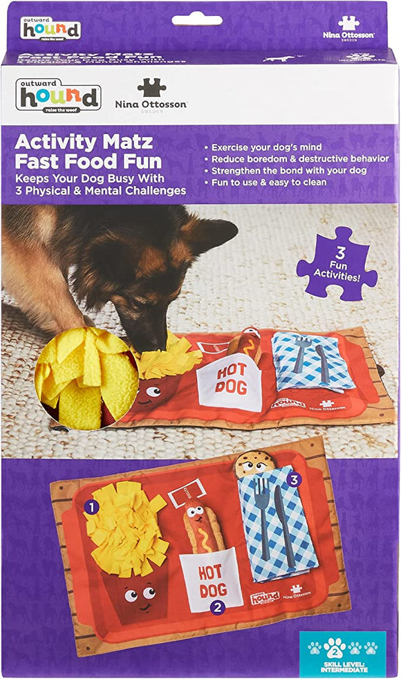 Outward Hound Nina Ottosson Activity Matz Fast Food Fun Game Plush Dog Puzzle Mat