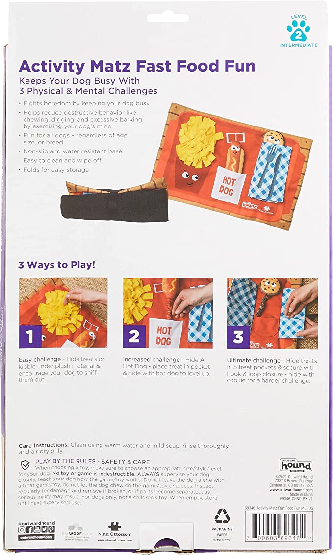 Outward Hound Nina Ottosson Activity Matz Fast Food Fun Game Plush Dog Puzzle Mat