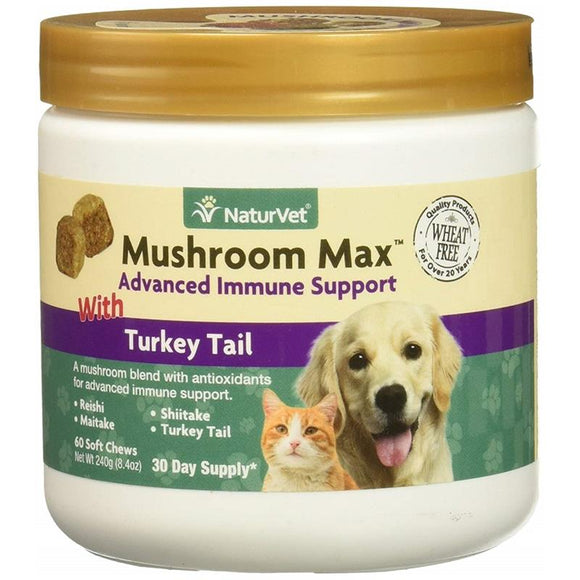 NaturVet Mushroom Max Advanced Immune Support With Turkey Tail Dog & Cat Soft Chews