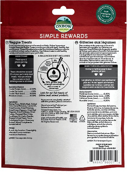 Oxbow Simple Rewards Oven Baked Veggie Small Animal Treats, 3-oz bag