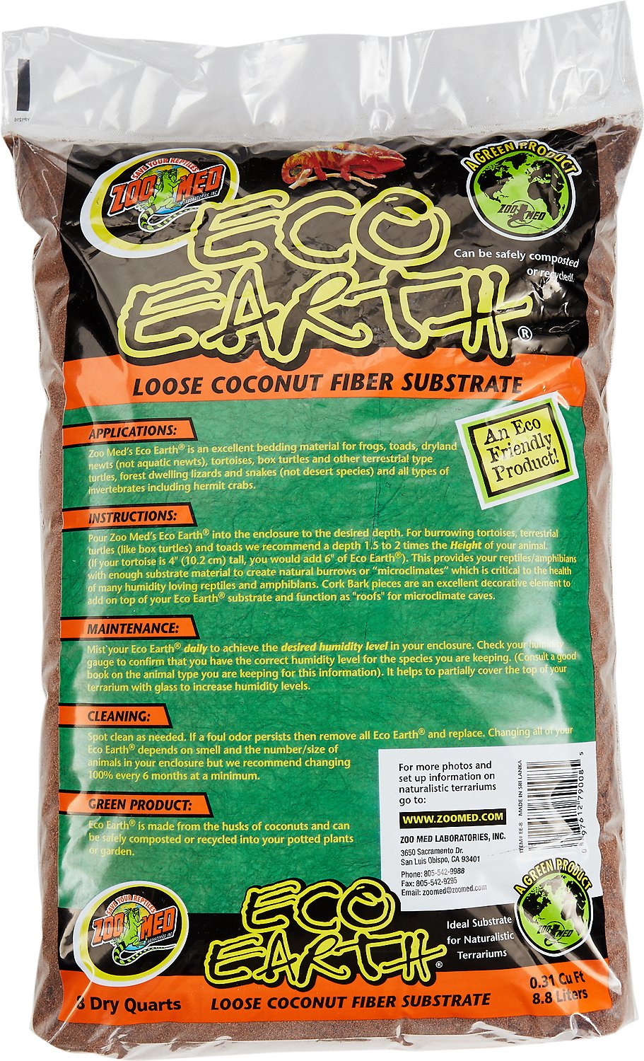 Zoo Med Eco Earth Loose Coconut Fiber Reptile Substrate 8qt