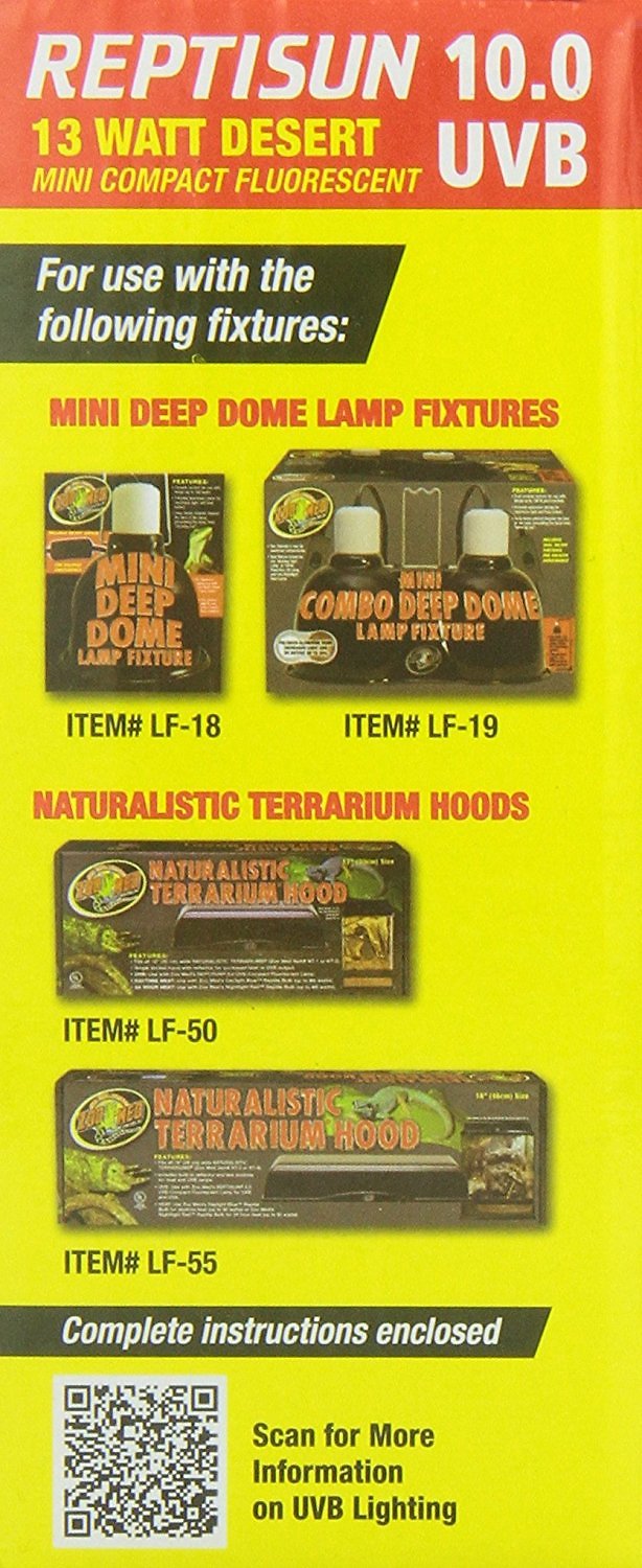 Zoo Med ReptiSun 10.0 UVB Compact Fluorescent Mini Reptile Lamp, 13-Watt