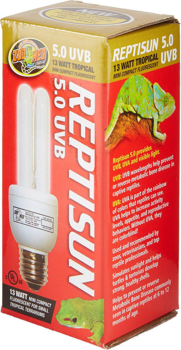 Zoo Med ReptiSun 5.0 UVB Compact Fluorescent Mini Reptile Lamp, 13-Watt