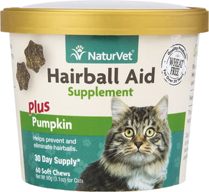 NaturVet Hairball Aid Supplement Plus Pumpkin Cat Soft Chews 60ct