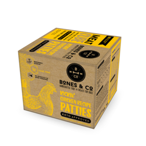 BONES & CO DOG CHICKEN PATTIES BULK BOX FROZEN 18LB