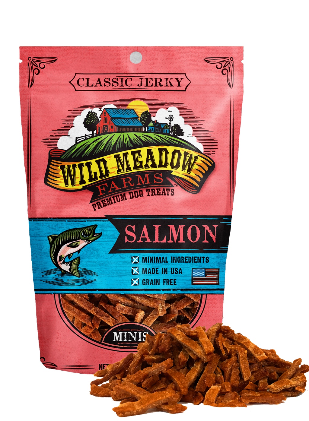 Wild Meadow Farms - Classic Salmon Minis - USA Made Soft Jerky Training Treats for Dogs- 3.5oz