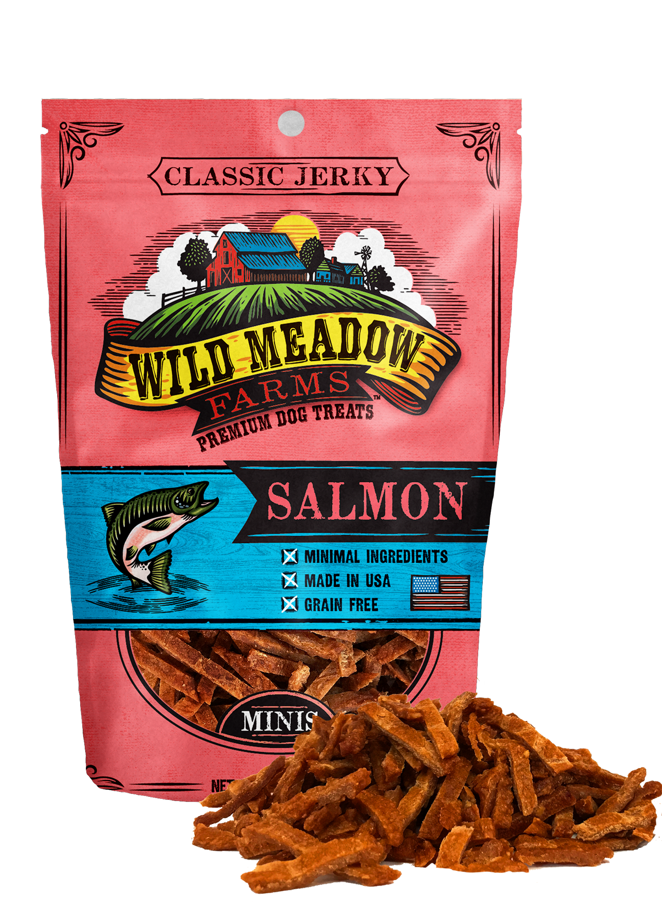 Wild Meadow Farms - Classic Salmon Minis - USA Made Soft Jerky Training Treats for Dogs- 3.5oz