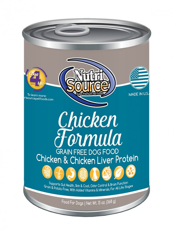 NutriSource Grain Free Chicken Formula Canned Dog Food, 13-oz