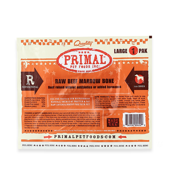 Primal Raw Recreational Beef Marrow Bone