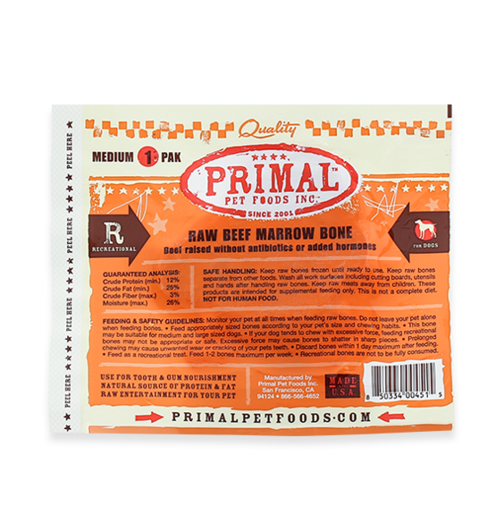 Primal Raw Recreational Beef Marrow Bone