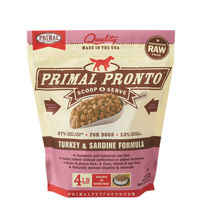 Primal Pronto Turkey and Sardine Formula Raw Dog Food 4lb